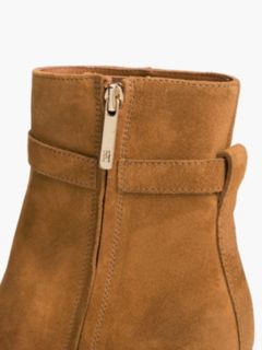 Suede Buckle Strap Block Heel Ankle Boots — Brown 6
