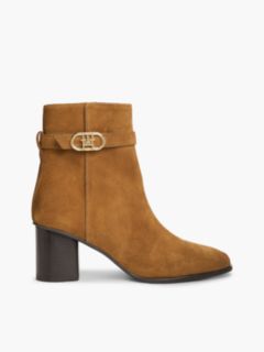 Suede Buckle Strap Block Heel Ankle Boots — Brown 1