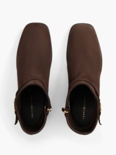 Suede Buckle Strap Block Heel Ankle Boots — Brown 3