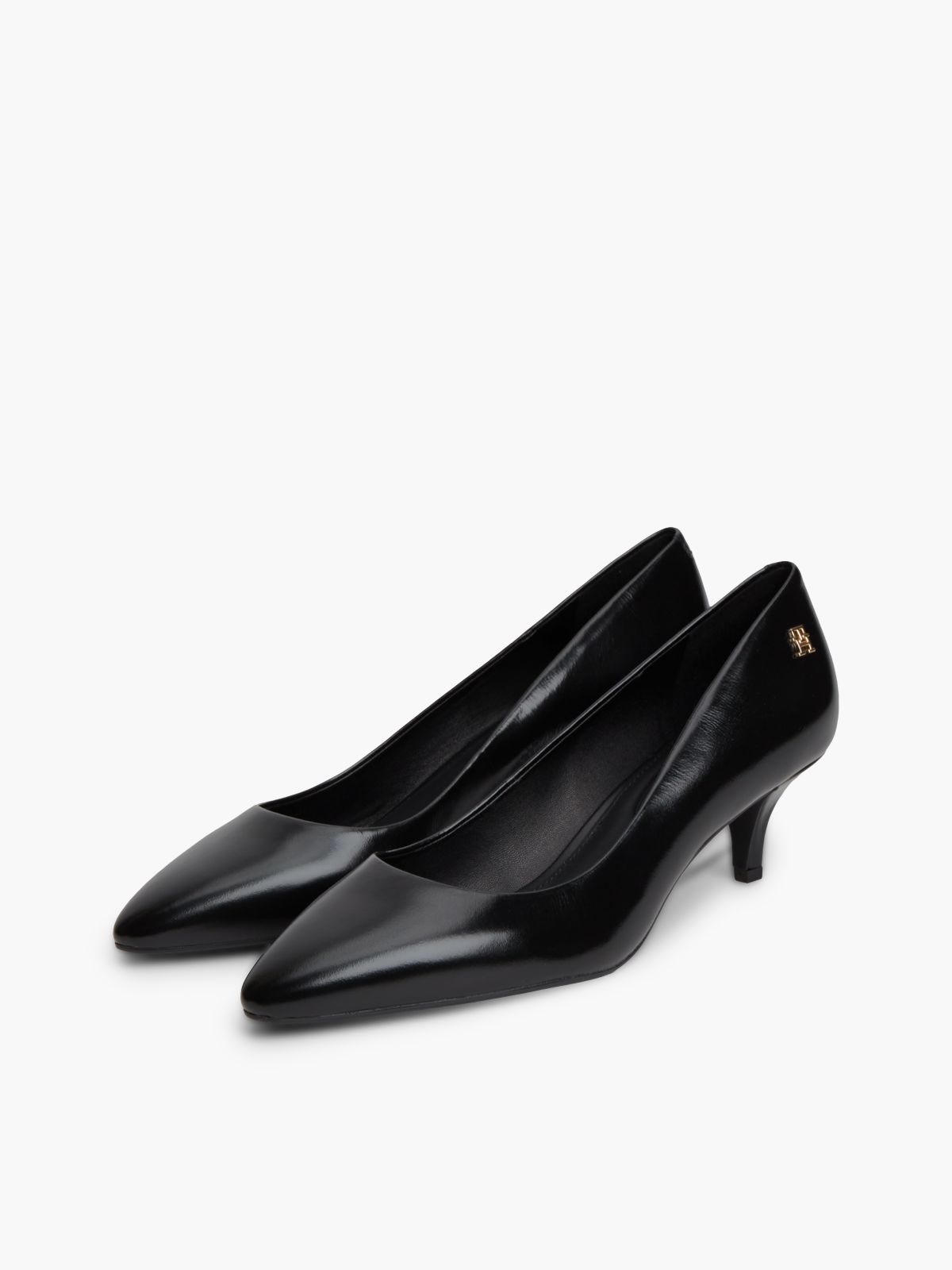 Leather Kitten Heel Court Shoes — Black