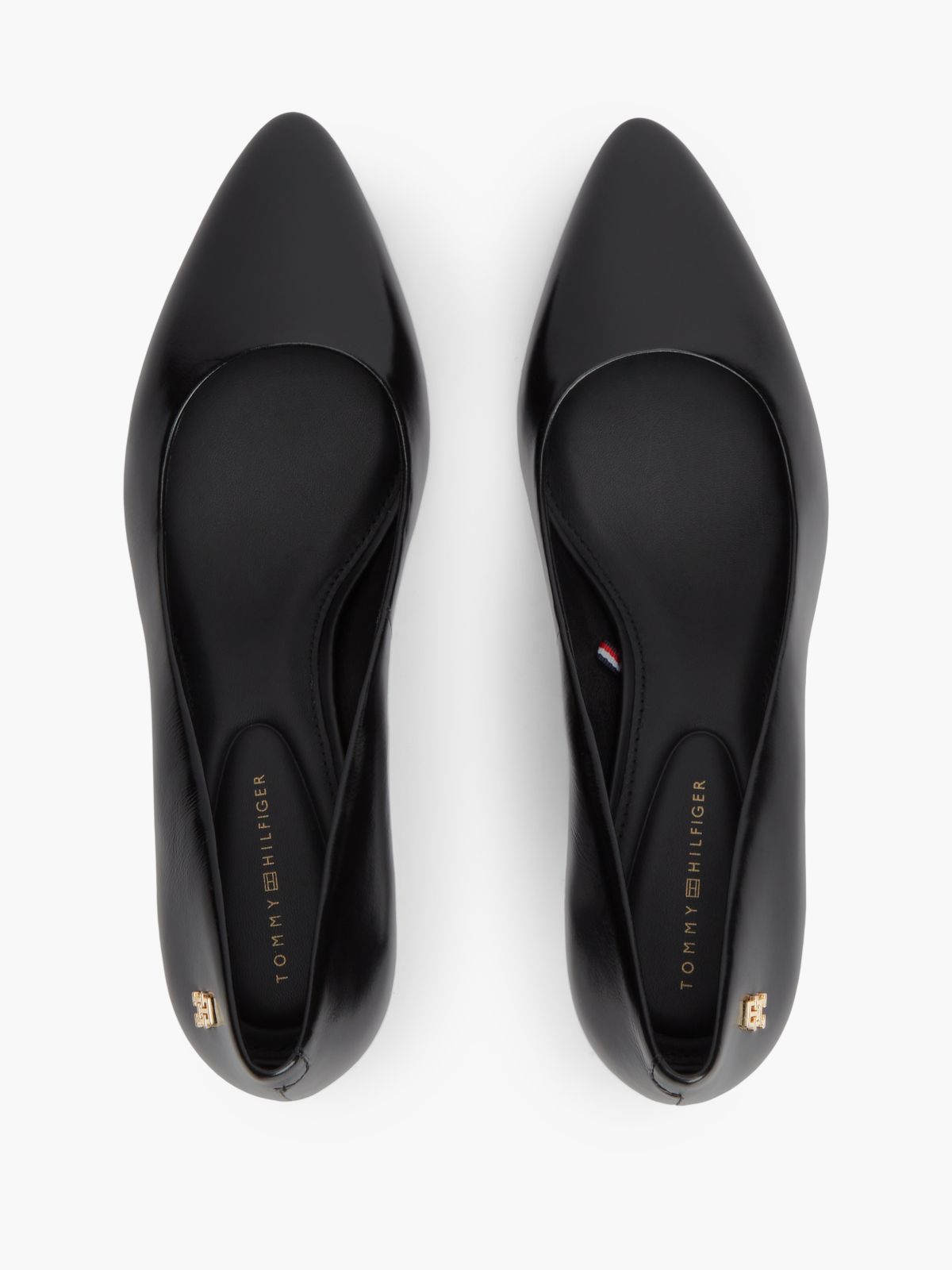 Leather Kitten Heel Court Shoes — Black