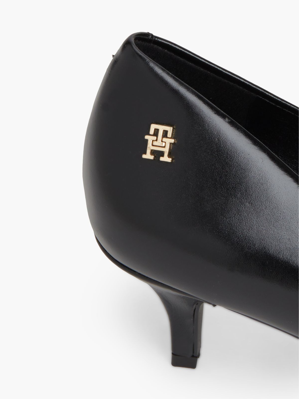Leather Kitten Heel Court Shoes — Black