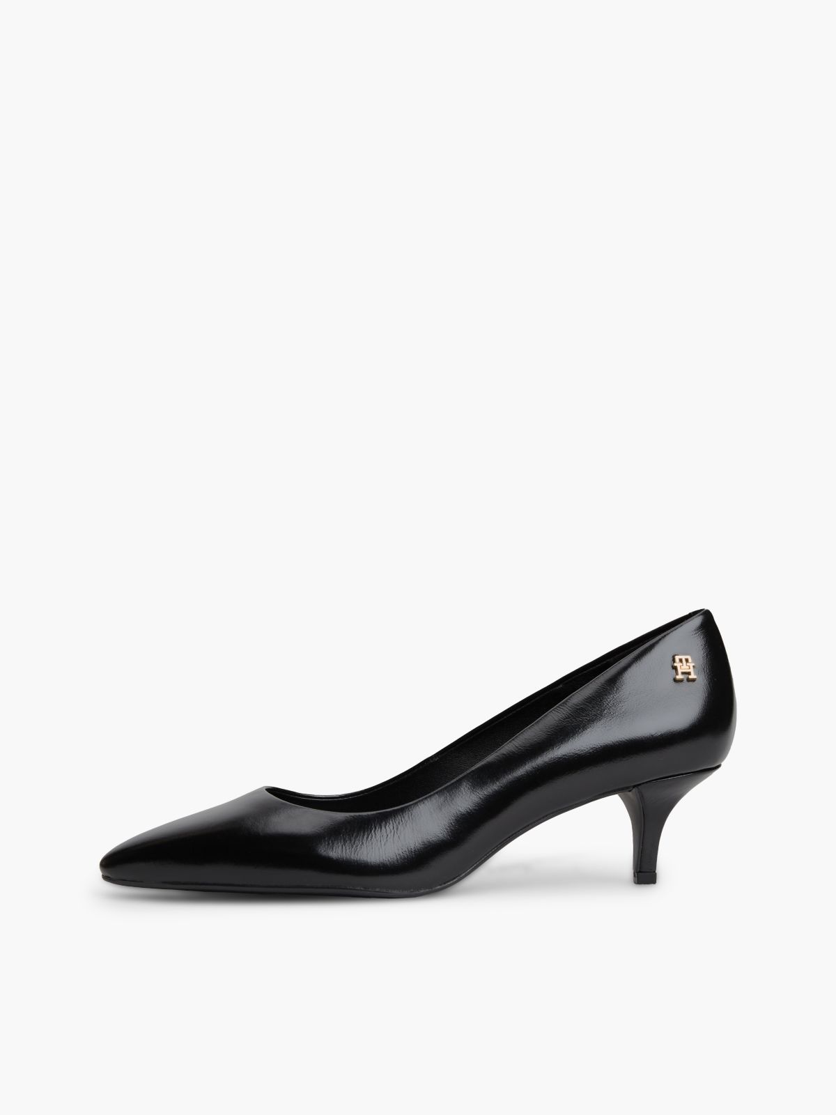 Leather Kitten Heel Court Shoes — Black