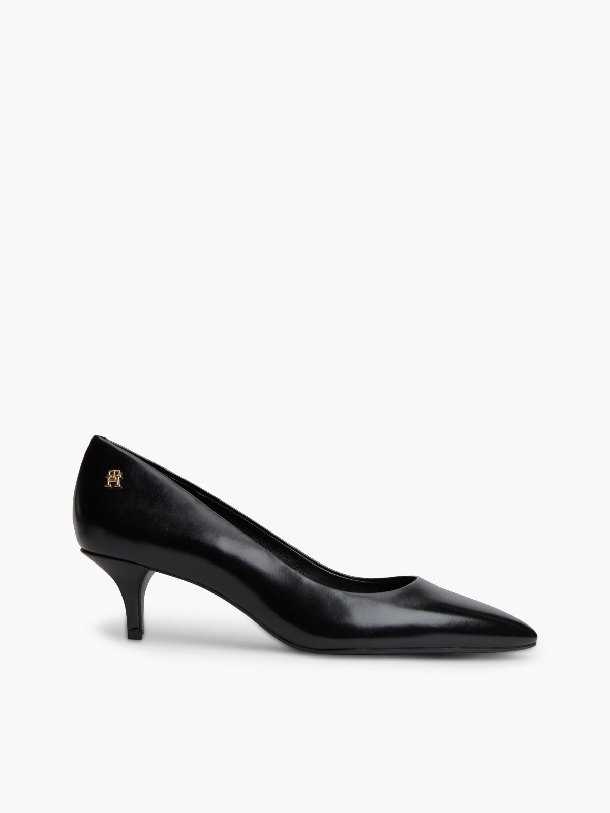 Leather Kitten Heel Court Shoes — Black