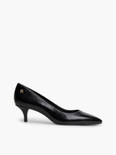 Leather Kitten Heel Court Shoes — Black 1