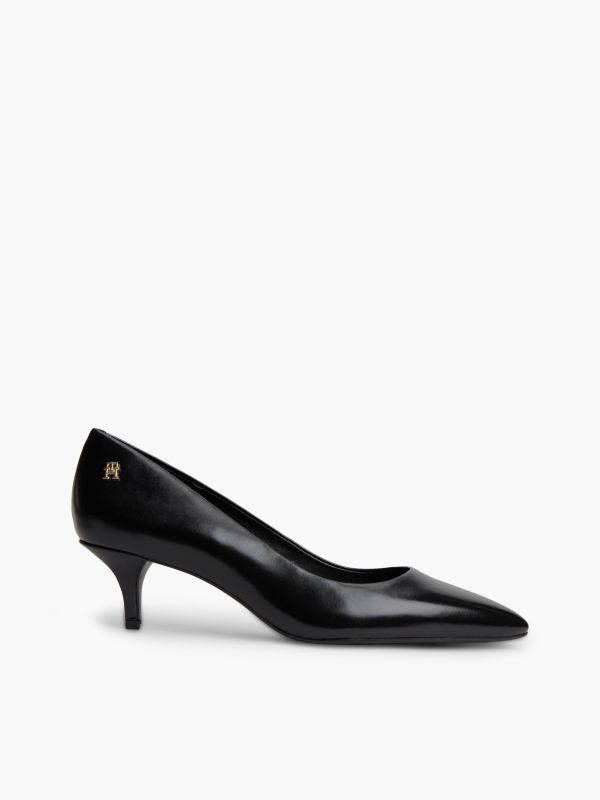 Leather Kitten Heel Court Shoes — Black