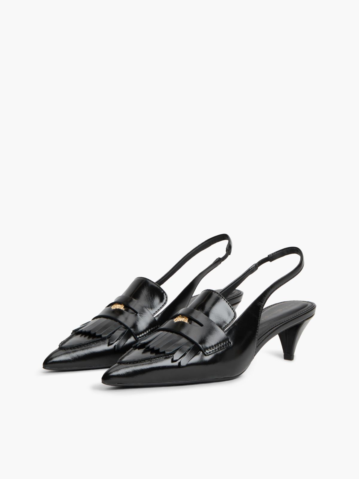 Leather Pointed Toe Penny Slingbacks — Black
