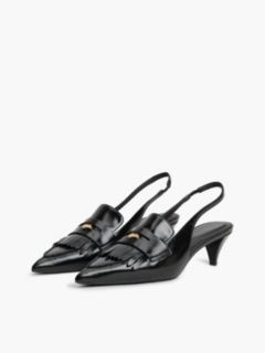 Leather Pointed Toe Penny Slingbacks — Black 2