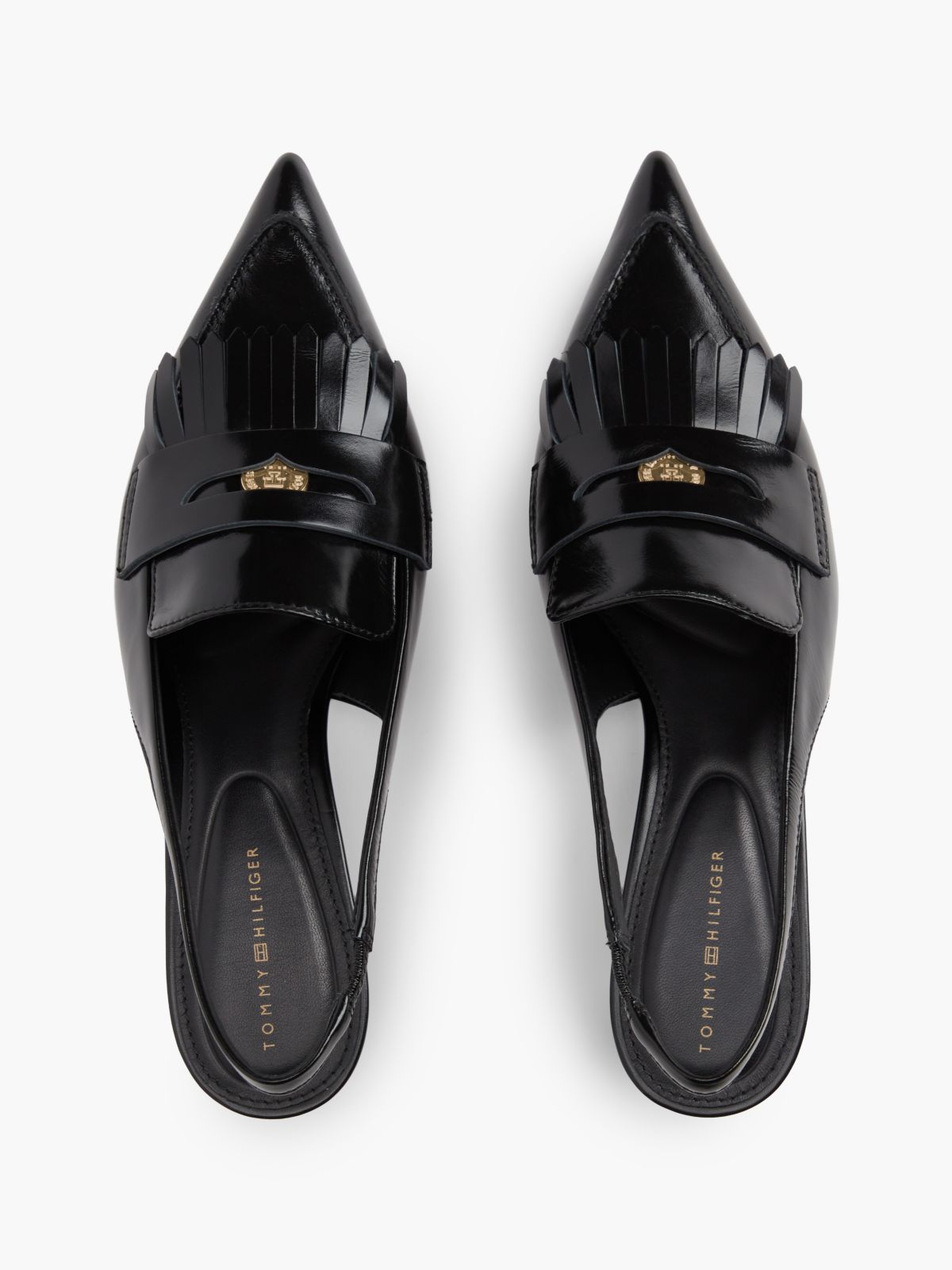 Leather Pointed Toe Penny Slingbacks — Black