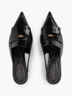 Leather Pointed Toe Penny Slingbacks — Black 3