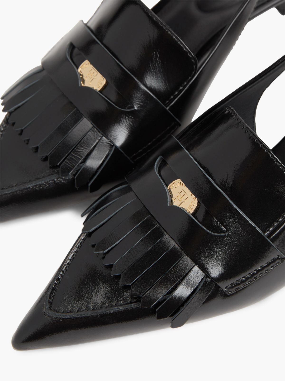 Leather Pointed Toe Penny Slingbacks — Black