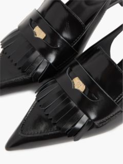 Leather Pointed Toe Penny Slingbacks — Black 6