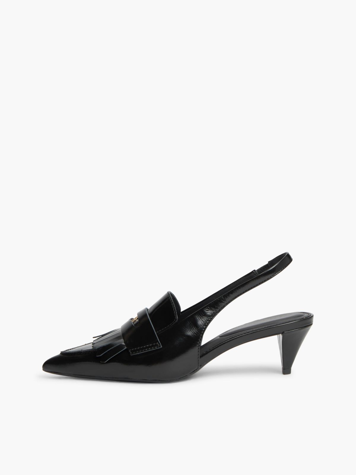 Leather Pointed Toe Penny Slingbacks — Black