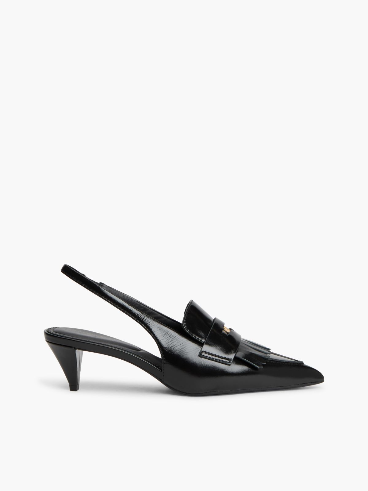Leather Pointed Toe Penny Slingbacks — Black