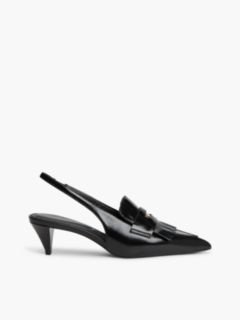 Leather Pointed Toe Penny Slingbacks — Black 1