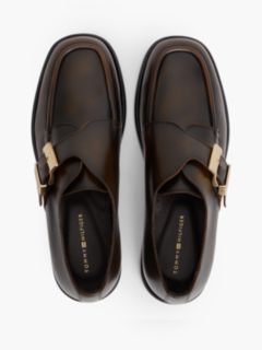 New York Label Leather Buckle Moc Toe Loafers — Brown 3