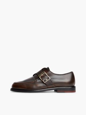 mocassini new york label in pelle con fibbia marrone da donne tommy hilfiger