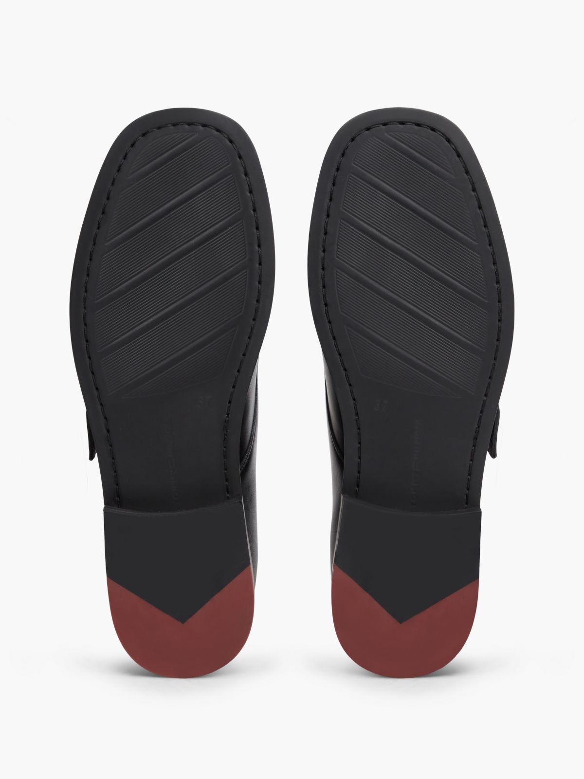 New York Label Leather Buckle Moc Toe Loafers — Black