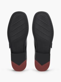 New York Label Leather Buckle Moc Toe Loafers — Black 5