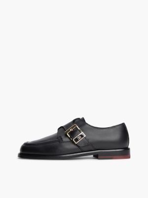 mocassini new york label in pelle con fibbia nero da donne tommy hilfiger