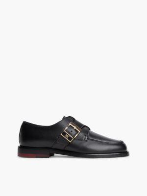 mocassini new york label in pelle con fibbia black da donne tommy hilfiger