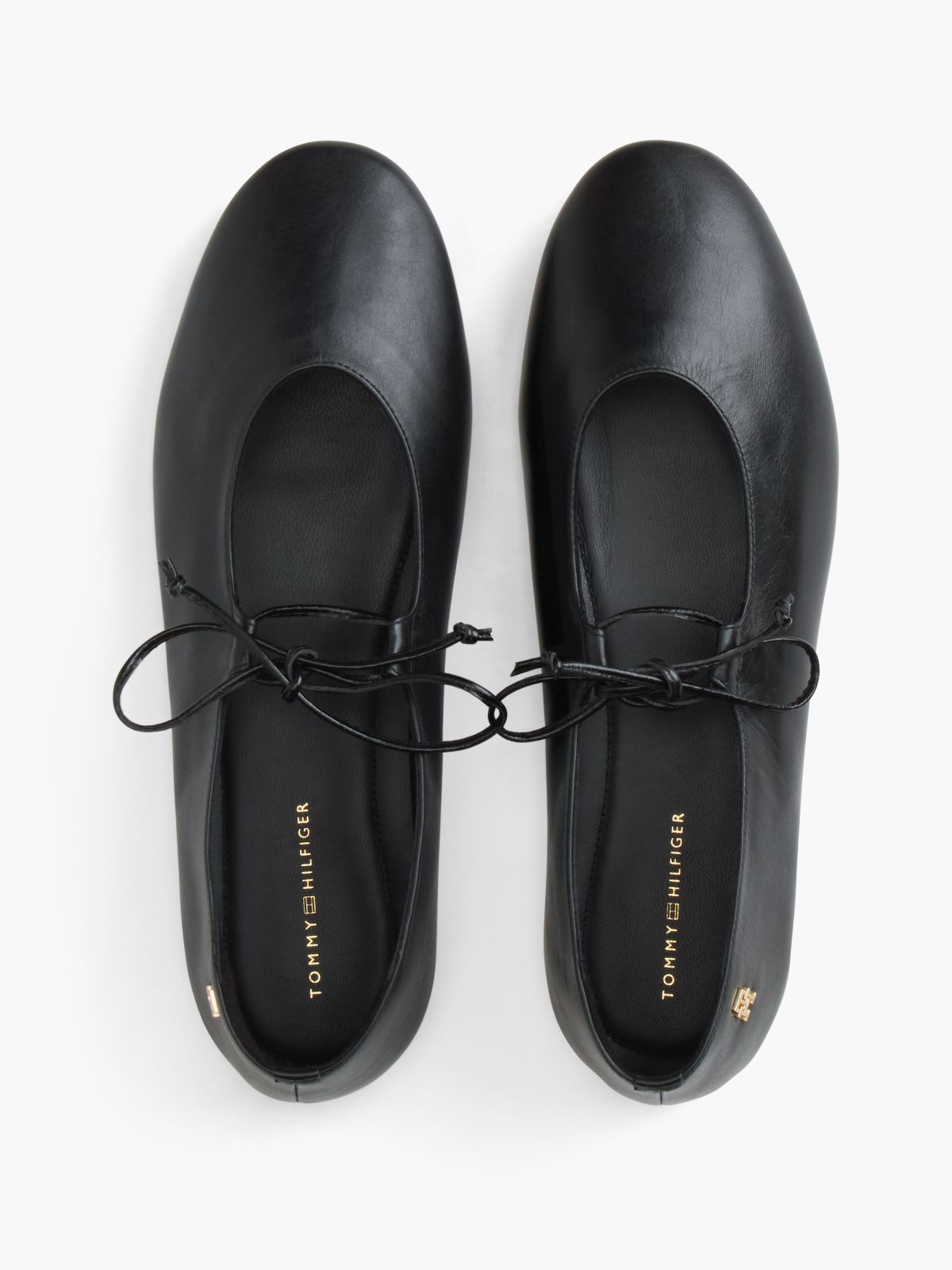 TH Monogram Leather Lace-Up Ballerinas — Black