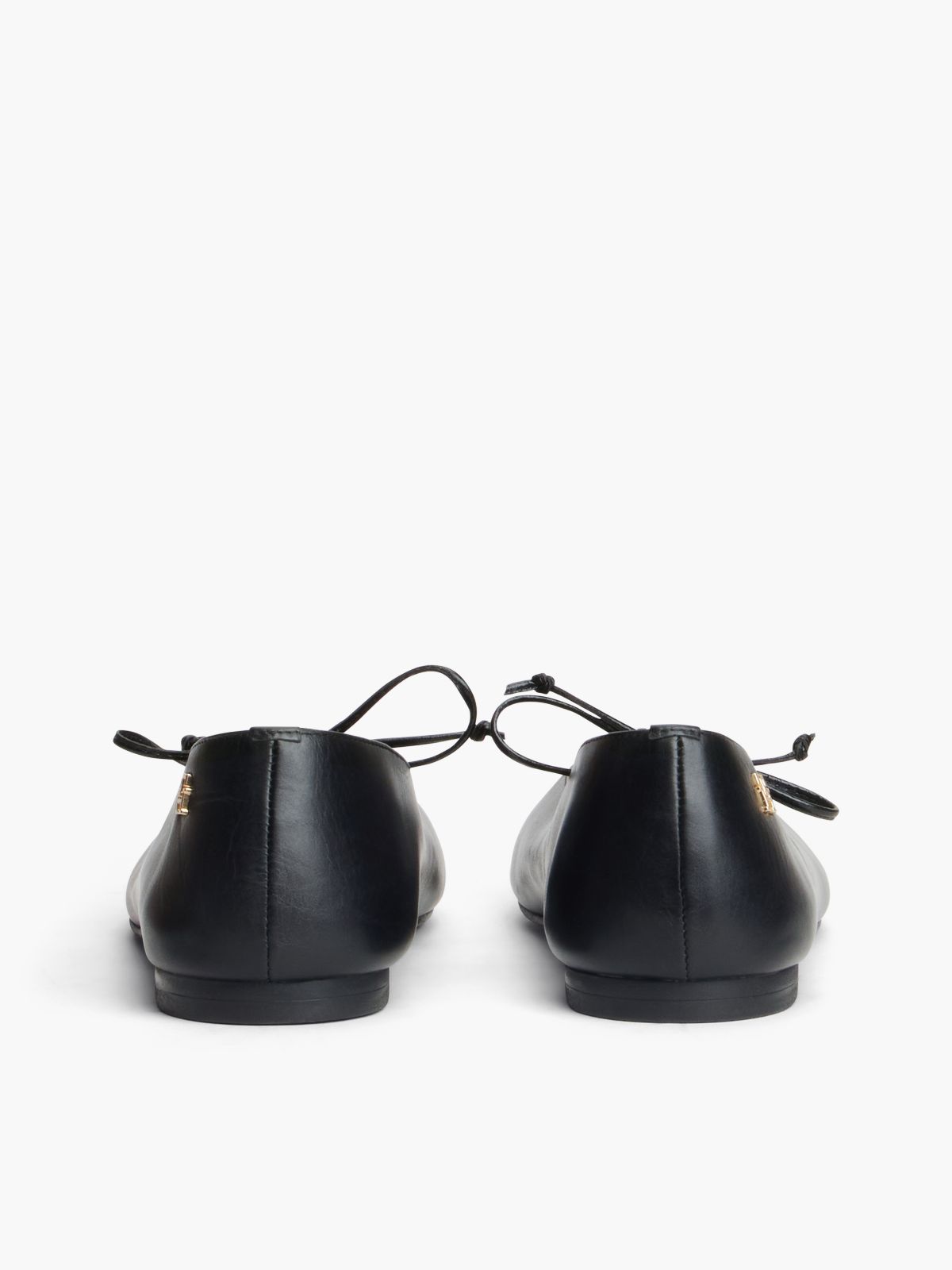 TH Monogram Leather Lace-Up Ballerinas — Black