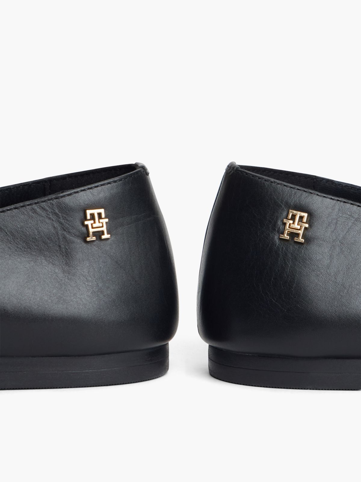 TH Monogram Leather Lace-Up Ballerinas — Black
