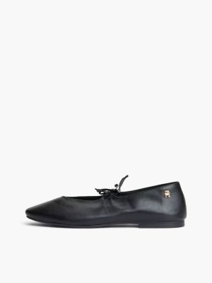 bailarinas de piel con cordones y monograma th negro de mujeres tommy hilfiger