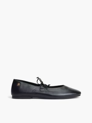bailarinas de piel con cordones y monograma th black de mujeres tommy hilfiger