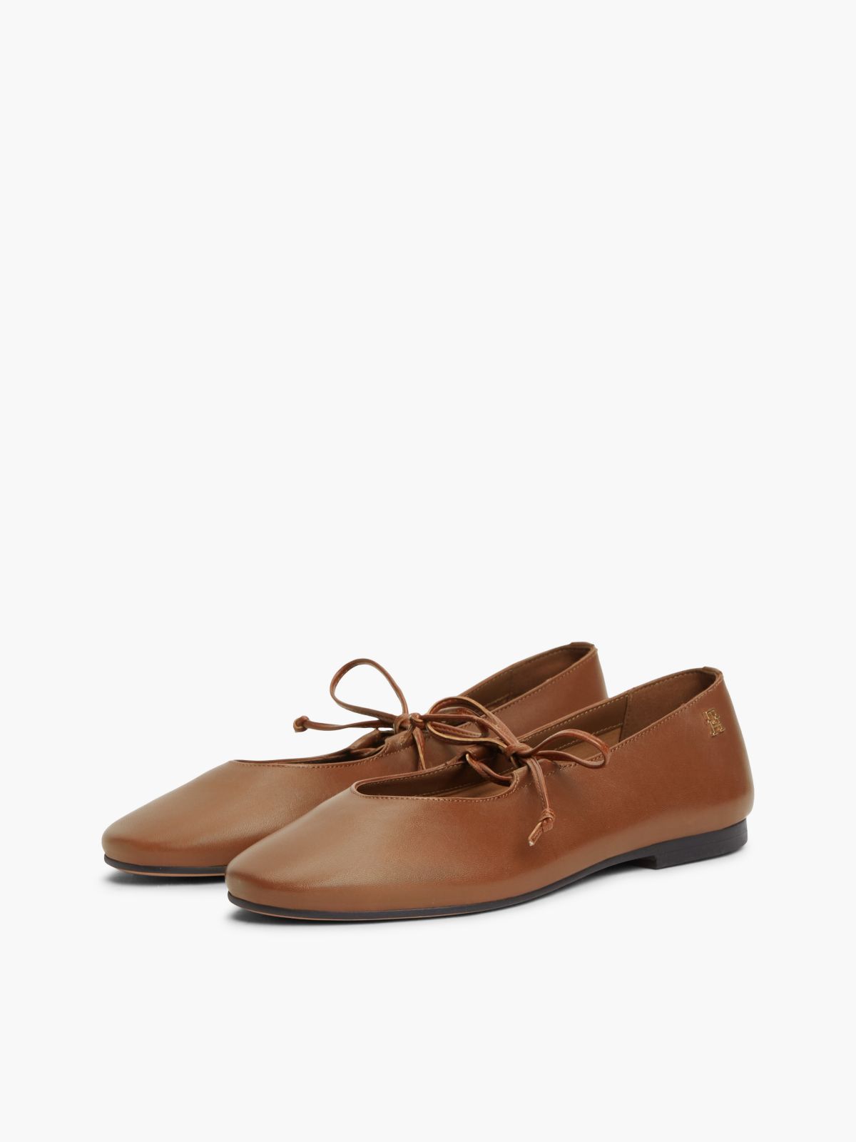 TH Monogram Leather Lace-Up Ballerinas — Brown