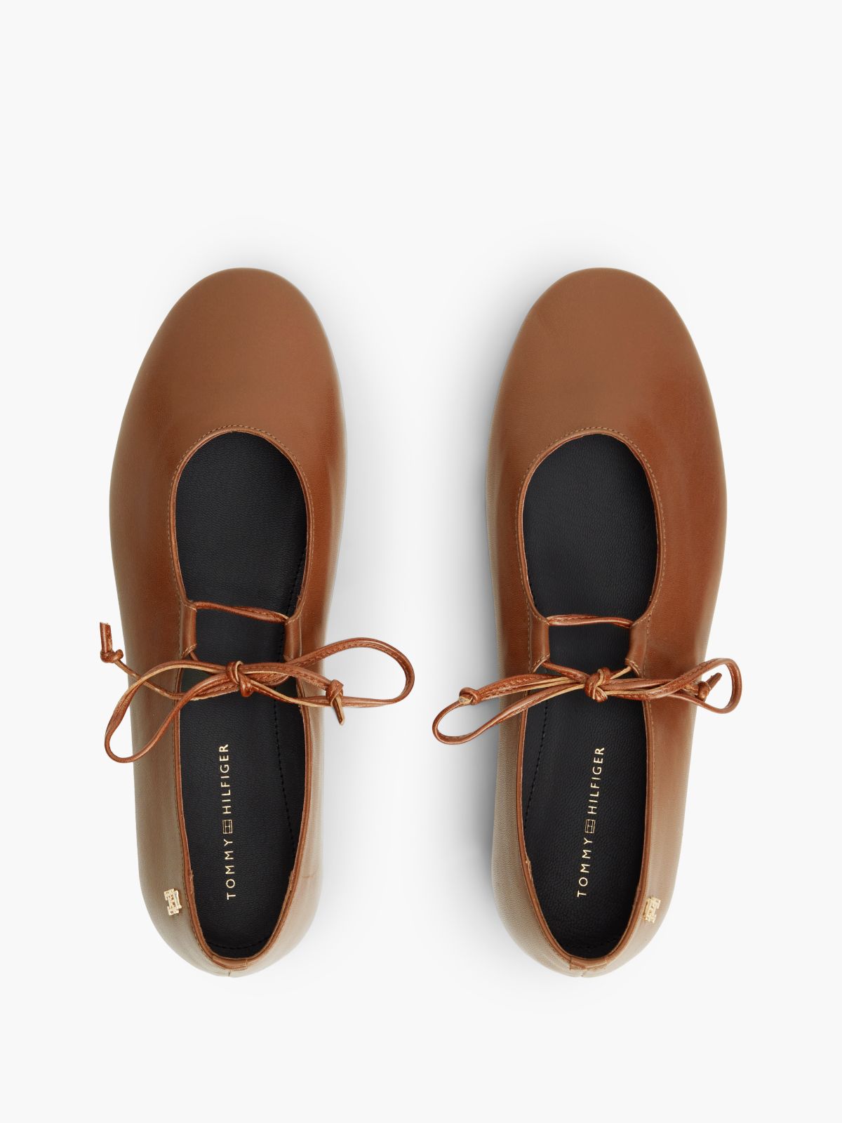 TH Monogram Leather Lace-Up Ballerinas — Brown