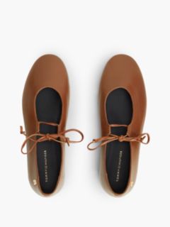 TH Monogram Leather Lace-Up Ballerinas — Brown 3