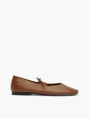 brown th monogram leather lace-up ballerinas for women tommy hilfiger