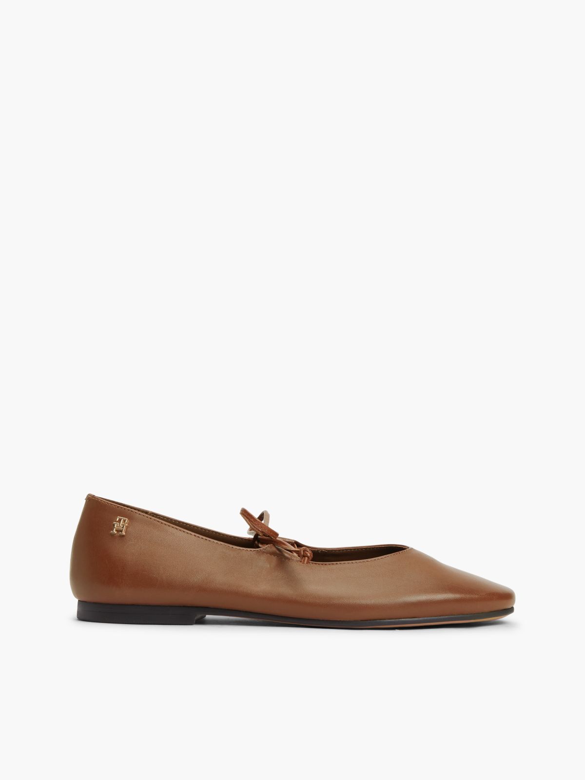 TH Monogram Leather Lace-Up Ballerinas — Brown