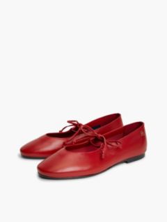 TH Monogram Leather Lace-Up Ballerinas — Red 2