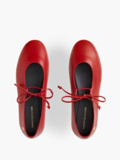 TH Monogram Leather Lace-Up Ballerinas — Red 3