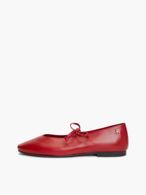 red th monogram leather lace-up ballerinas for women tommy hilfiger
