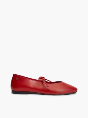 red th monogram leather lace-up ballerinas for women tommy hilfiger