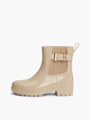botas de agua con hebilla brillante y suela dentada beige de mujeres tommy hilfiger