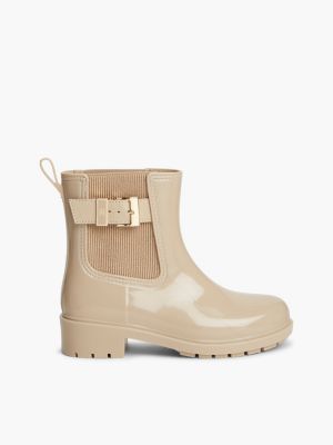 botas de agua con hebilla brillante y suela dentada beige de mujeres tommy hilfiger