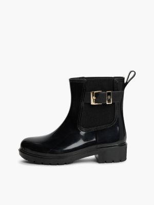 black shiny buckle cleat rain boots for women tommy hilfiger