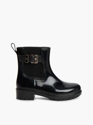 botas de agua con hebilla brillante y suela dentada black de mujeres tommy hilfiger