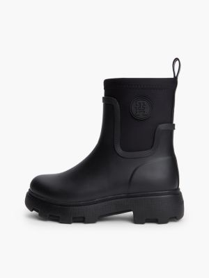 black th monogram cleat rain boots for women tommy hilfiger