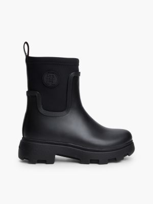 black gummistiefel mit profil und th-monogramm für damen - tommy hilfiger