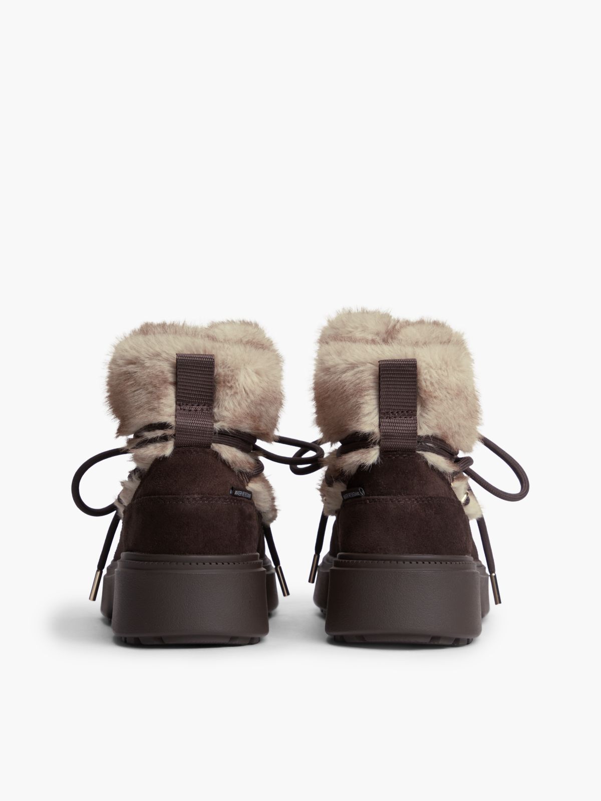 Faux Fur Water Resistant Suede Snow Boots — Brown