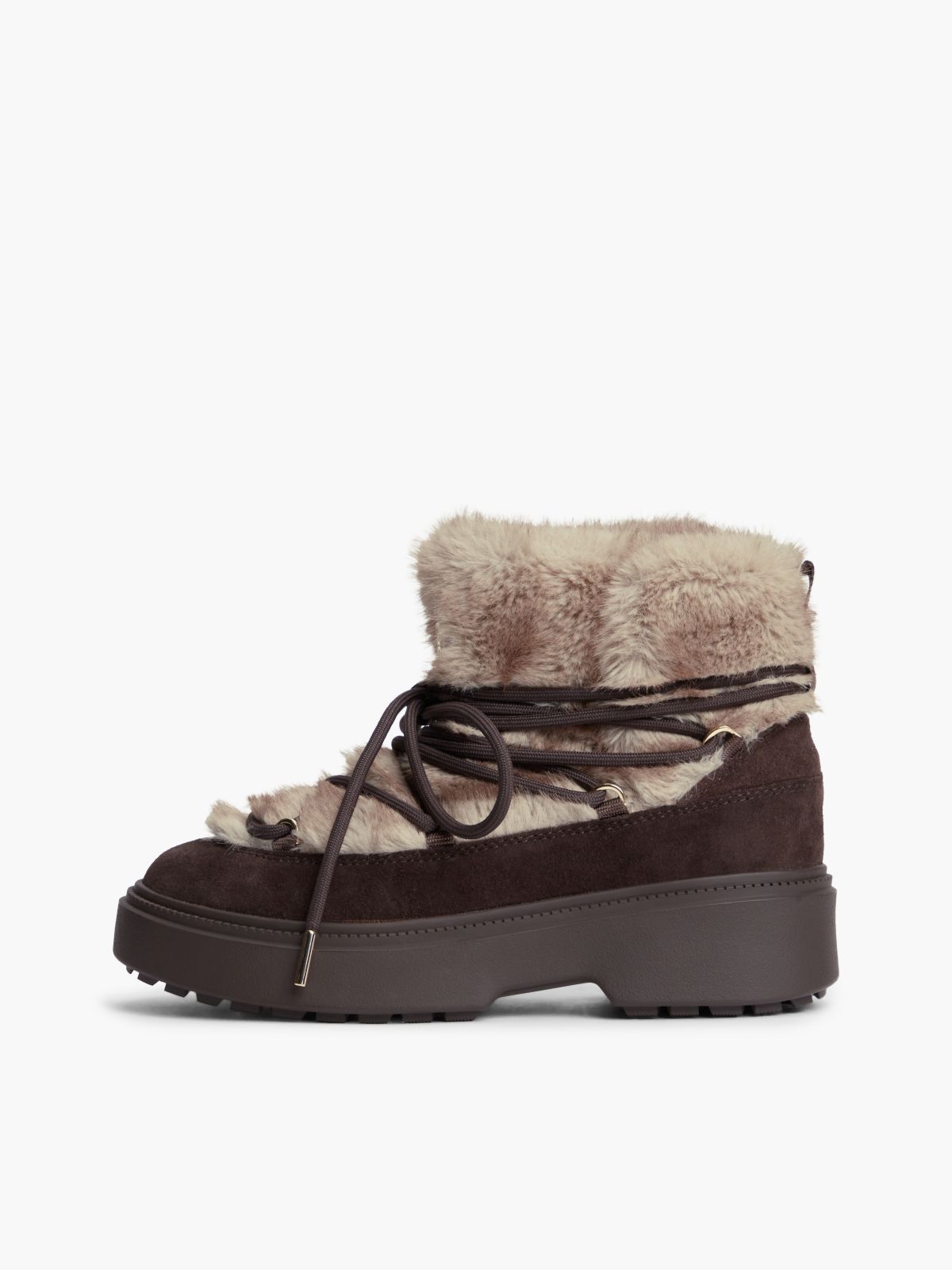 Faux Fur Water Resistant Suede Snow Boots — Brown