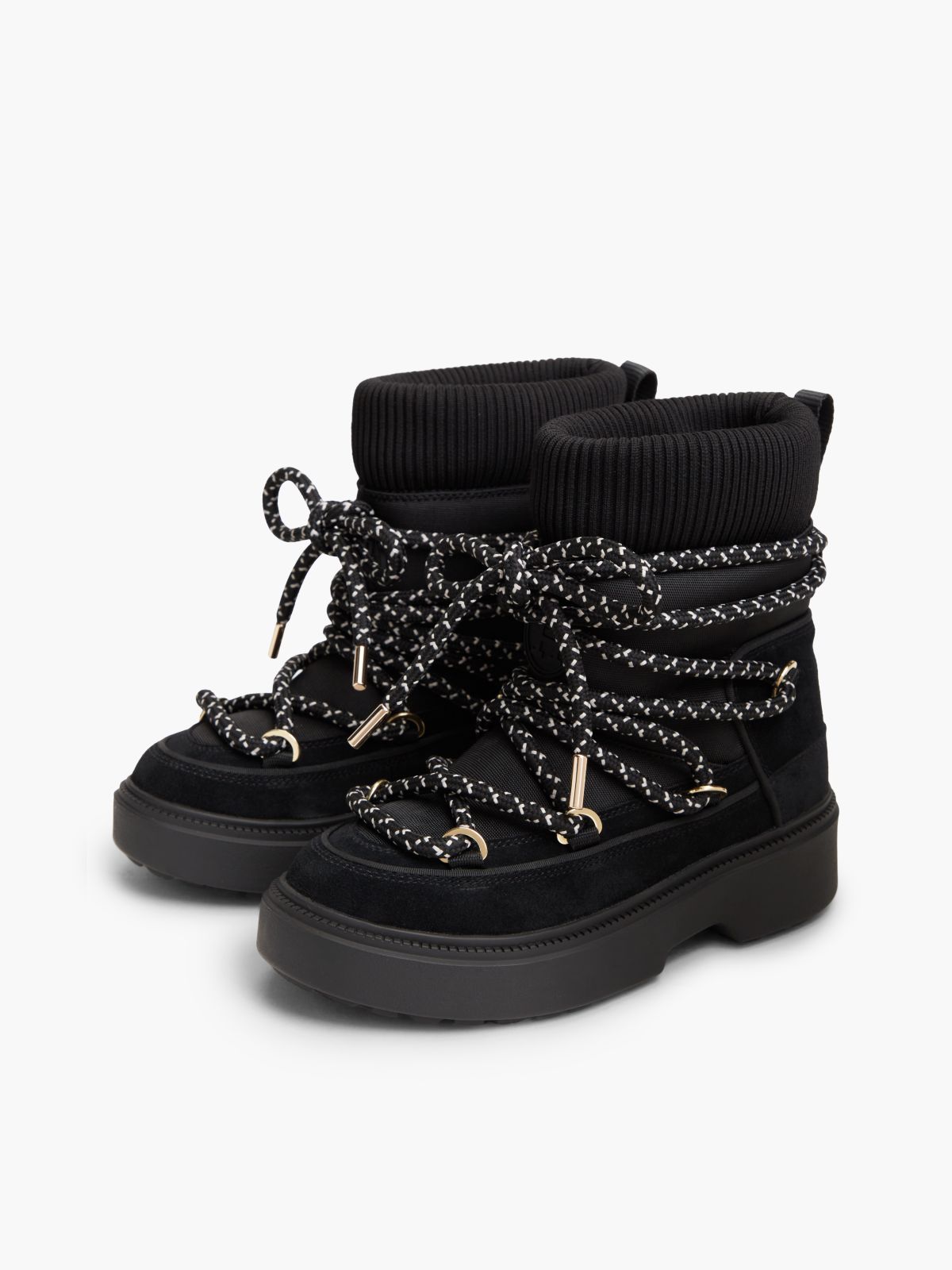 Water Resistant Cleat Lace-Up Snow Boots — Black