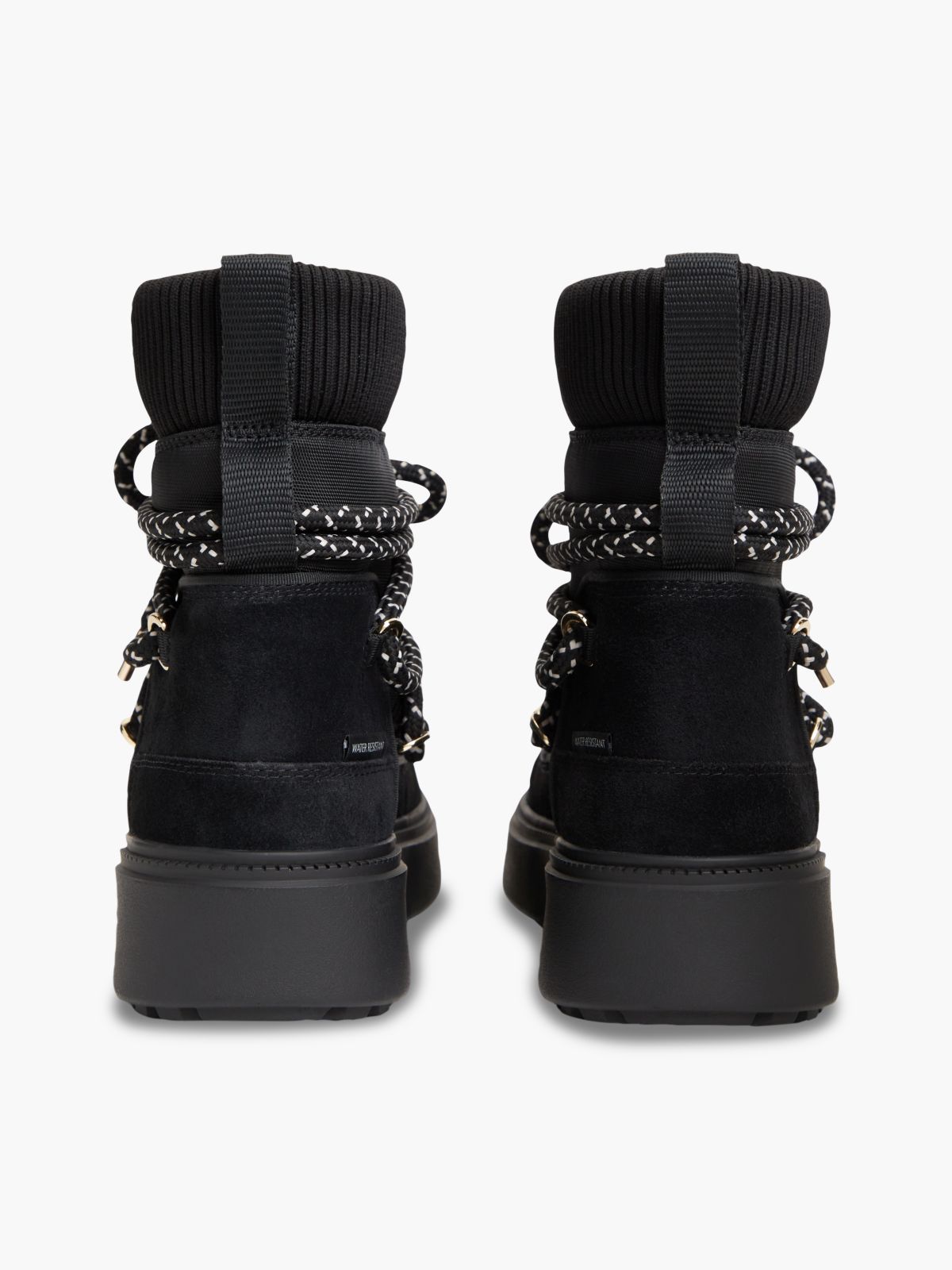 Water Resistant Cleat Lace-Up Snow Boots — Black
