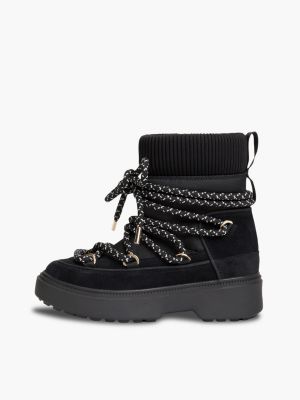 black water resistant cleat lace-up snow boots for women tommy hilfiger